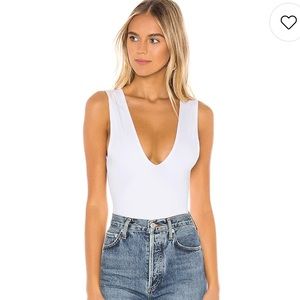 Free People V Neck Keep It Sleek Bodysuit in White